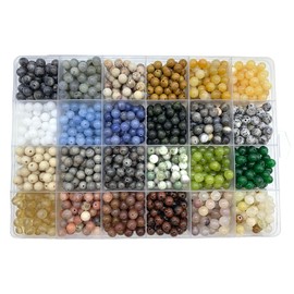 PUNAOSHI 1200pcs 6mm 24 Color Natural Round Stone Beads，Multiolor Crystal Energy Stone，Loose Gemstone Accessories Hole Size 1mm ，DIY Smooth Beads Necklace Bracelet for Jewelry Making