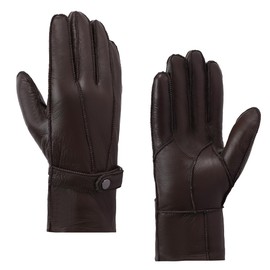 Women Shearling Gloves Winter Leather Gloves Shearling Sheepskin Gloves with Fur Lined,Brown,XL