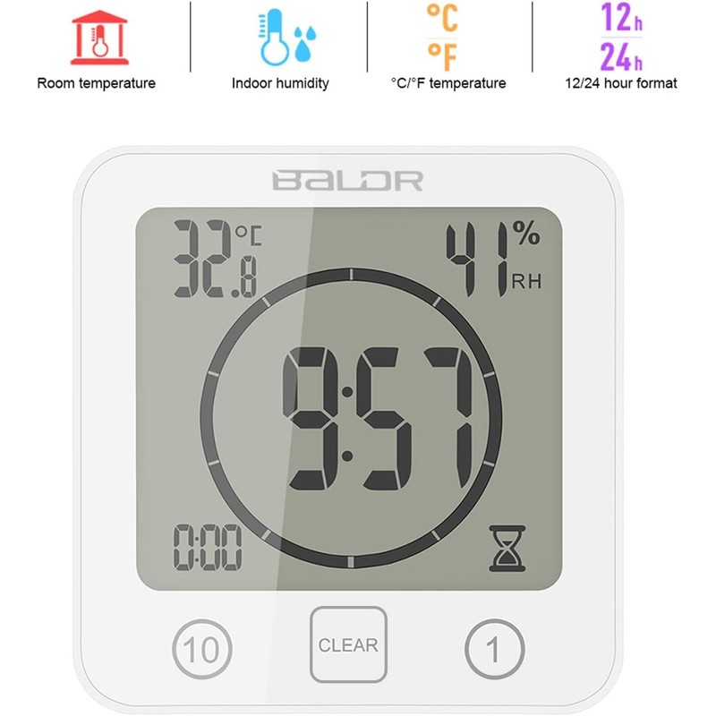 Shower Clock Waterproof Wall Clock Bathroom Clock Sunsbell Shower Cock