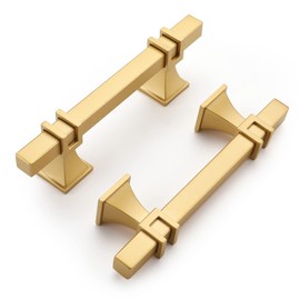 Haliwu 10 Pack Gold Cabinet Pulls, 3 inch Brushed Brass Kitchen Handles Square Dresser Drawer Hardware