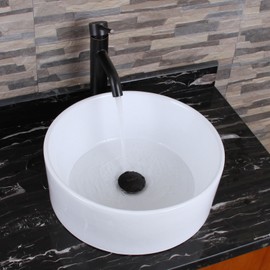 ELIMAX'S Round Shape White Porcelain Ceramic Bathroom Vessel Sink & Oil Rubbed Bronze Single Lever Faucet Combo