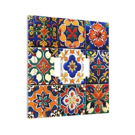 Ihsourgnitnem Decorative Switch Plates Floral Ceramic Tile Stone Bricks Mexican Talavera 2 Gang Double Toggle Outlet Light Switch Cover Wall Plate Electrical Faceplate For Farmhouse Cabin Decor