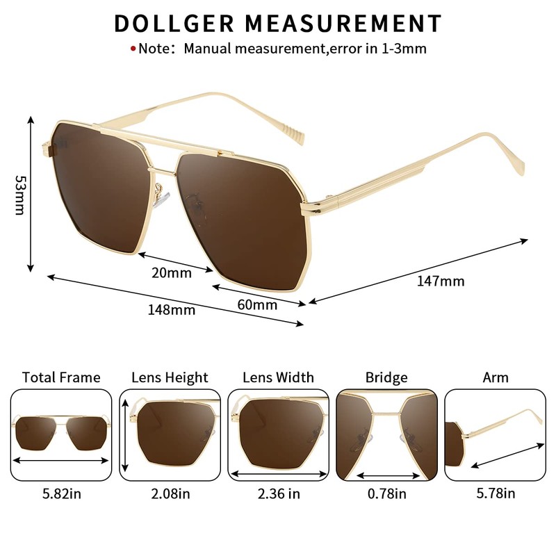 Dollger Oversized Square Sunglasses for Women Men Trendy Polarized Aviator