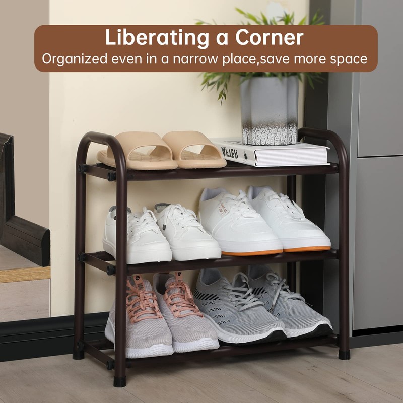 Gonfoam 3-Tier Expandable Shoe Rack,Adjustable Shoe Shelf Storage Organizer Heavy