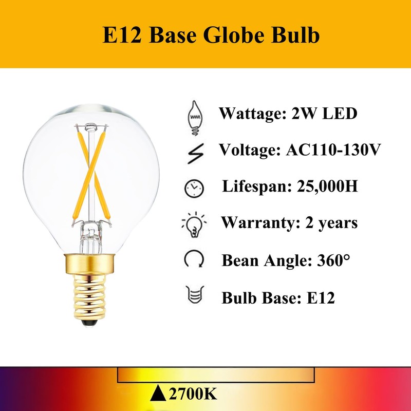 SHUWDKAR E12 Globe LED Bulb 25 Watt Equivalent Candelabra Base