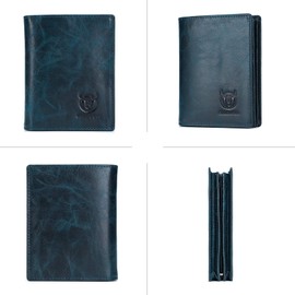 BULLCAPTAIN Men's Retro Leather Wallets with Large Capacity with RFID Function for Safe QB027YL (Peacock Blue)