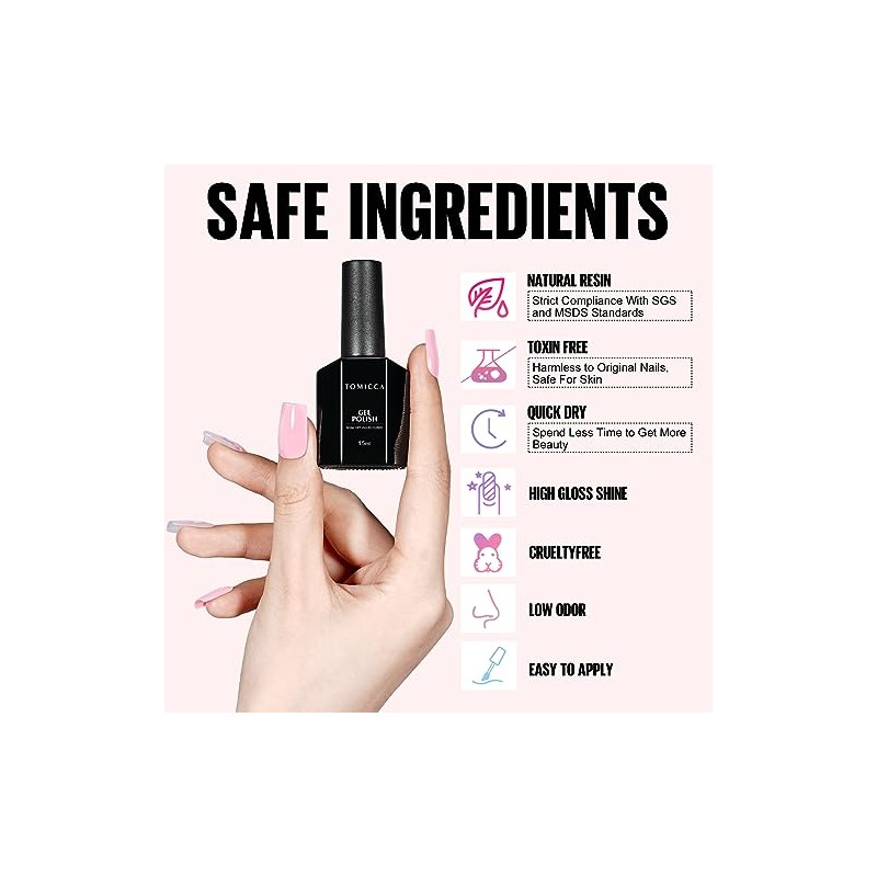 TOMICCA UV Nagellack Pastel, 15ml Macaroon Rosa Gel Nagellack,Soak Off