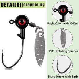 Crappie Jig Head,12 peices Fishing Jig Head with 3D Eye Bass Fishing Crappie Trout Panfish Hook Lure Live Bait Plastic Freshwater 3/16oz Black