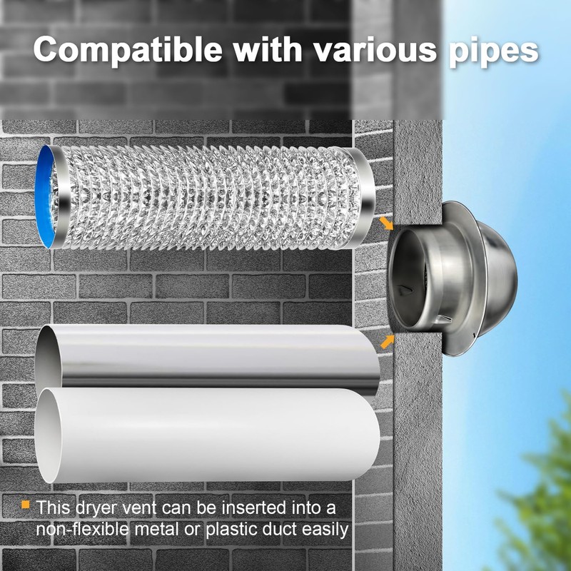 Midcvfrun 6 Inch Wall Vent Cover, Dryer Vent Cap Outside