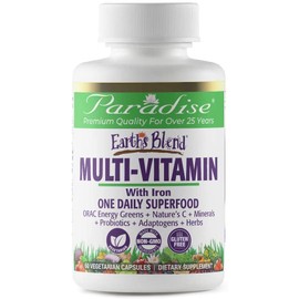 Paradise Herbs - Earth’s Blend® Superfood Multivitamin With Iron - Orac Energy Greens + Nature's C + Minerals + Probiotics + Adaptogens + Herbs | Help Support Overall Whole System Health - 60 Count