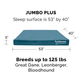 Furhaven Water-Resistant Cooling Gel Dog Bed for Large Dogs, Deep Lagoon, Jumbo Plus/XXL, 53"L x 40"W x 5"Th