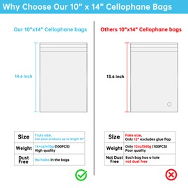 Jadairy Self Sealing Cellophane Bags, Clear Resealable Bags for Packaging Shirt, 10x14 in, 100 Pcs