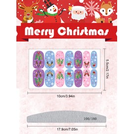 12 Sheets Christmas Full Nail Wraps Stickers, Wsimily Christmas Self-Adhesive Nail Polish Sticker Decals with 1Pcs Nail File Santa Claus Snowflakes Design for Women Girl Xmas Nail Decoration