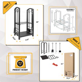 Olympia Tools 87-368 5-Piece Fireplace Tool Set with Log Rack , Black