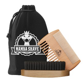 Mamba Shave Kit de Peine y Cepillo para Barba. Rattle Set con Cepillo de Cerdas Naturales de Jabalí y Peine de Madera para peinar Cabello, Barba y Bigote. Beard Wooden Comb and Brush Kit.