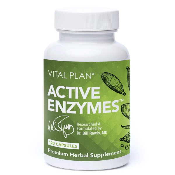 Vital Plan Active Enzymes Supplement by Dr. Bill Rawls - Digestive Enzymes for Gut Health & Digestion - Protease, Bromelain, Lactase, Amylase & Lipase (120 Capsules)