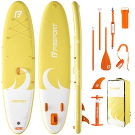FBSPORT 11' Premium Stand Up Paddle Board, Yoga Board with SUP Accessories & Carry Bag | Wide Stance, Surf Control, Non-Slip Deck, Leash, Paddle and Pump for Youth & Adult