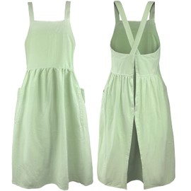 Uaussi Cotton Linen Apron Cross Back Work Apron for Women with Pockets Pinafore Dress X Cross Halter Apron for Chef Gardening, Mint Green, One Size: Style1