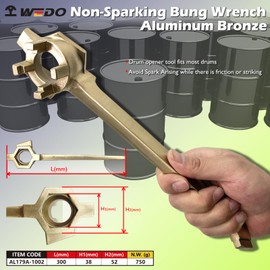 WEDO Aluminum Bronze Non-Sparking Drum Wrench, 12" Bung Wrench, 38*52*300mm, DIN Standard, BAM & FM Certificate