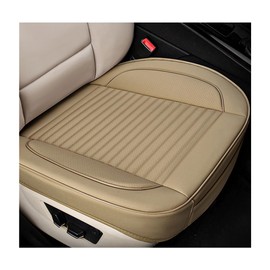 Ziciner Car Seat Bottom Cover Pad, 24.4"×21.7" Leather Vehicle Seat Protector Mat with Pocket, Auto Front Seat Button Cushion Pad, Universal Interior Decor Car Accessories (Beige)