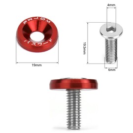 CLKE Anodized Washers Anodized Aluminum Trim with Screw for Number Plate Frame Decoration JDM Modification (Red, 6mm)