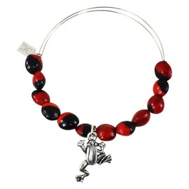 Peruvian Gift Expandable Bangle Bracelet for Women - Huayruro Red Black Seeds, Frog charm - by Evelyn Brooks