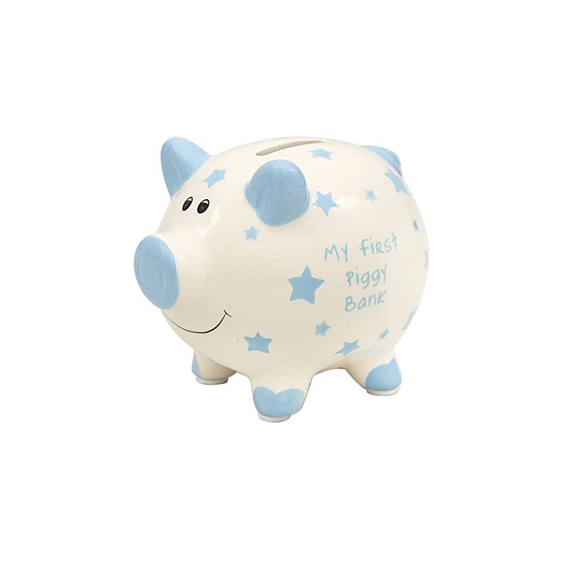 'My First Piggy Bank' Money Box White with Stars 12cm