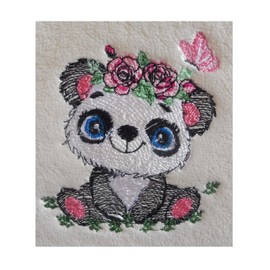 Panda Girl (1363) - Embroidered Lightweight Soft Patterned Fleece Baby Blanket (Blue Geometric)