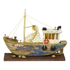 Nauticalia Fishing Trawler on Plinth, Blue, 25cm