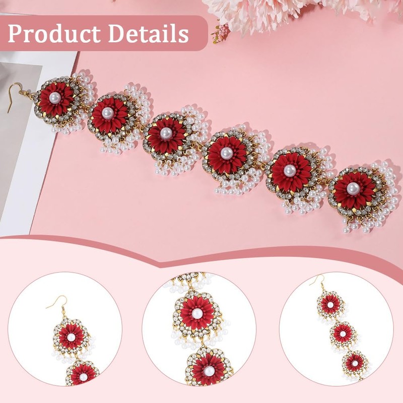 CABODYALS 1 Stück Rotes Kunststoff Blumen Stirnband Mit Blumenperlen Quaste