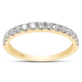 SAVEARTH DIAMONDS 1/2 cttw Round Cut Lab Created Moissanite Diamond Half Eternity Wedding Band Ring In 14K Yellow Gold Over Sterling Silver (VVS1 Clarity, 0.50 Cttw) Ring Size-7