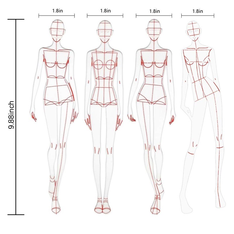 EXTCCT Fashion Drawing Template Ruler Set, Woman Sewing Humanoid Patterns