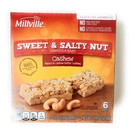 Millville Sweet & Salty Nut Granola Bars | 100% Whole Grain Oats | 7.4 oz (6 bars x 1.2 oz) | Pack of 1 (Cashew)