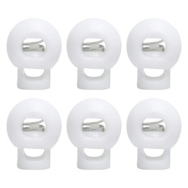 sourcing map 6pcs Plastic Cord Lock Stopper End Spring Stop Toggle Fastener Stopper Rope End for Drawstring Clothing, Shoelace, Bag, Camping White