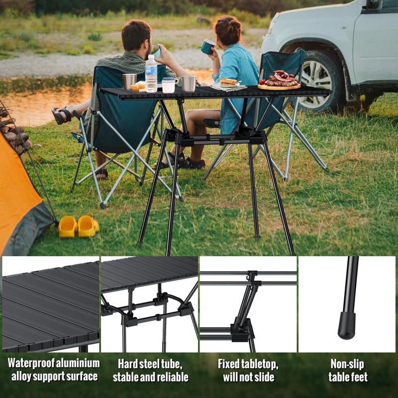 GARLLEN Folding Camping Table 176LBS Capacity, 4 Adjustable Height Roll-up