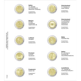 Lindner 1118-25 Illustrated Sheet for 2 Euro Commemorative Coins: Italy 2018 to Luxembourg 2018