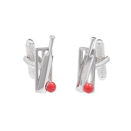 Red Cricket Ball Bat and Wicket Cufflinks - Supplied in Onyx Art Cufflink Box
