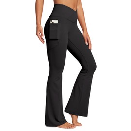 Womens Yoga Pants Women High Waist Waist Athletic Flare Yoga Leggings with Side Pockets Bell Bottom