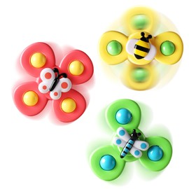lisfiva 3 PCS Suction Cup Spinners, Kid Spinnning Top Toys for 1 2 3 Year Old Boy Girl, Toddler First Birthday Gift, Bath Toys for Toddlers 1-3, Sensory Baby Toys 12-18 Months