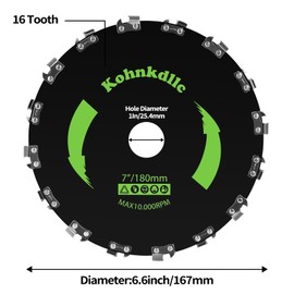 Kohnkdllc 2 Pack 7“ x 16T Carbon Steel Chainsaw Brush Cutter Blade for Weedeater +4 Round Files + 2 Set Adapter Kits for Cutter, Trimmer, Weed Eater