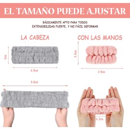Juego de 9 Diadema Skincare, Diadema de Spa Facial, 3 piezas Bandas para el Cabello y 6 piezas Muñequeras, para Cuidado de la Piel, Desmaquillaje, Ducha (Gris+Negro+Blanco)
