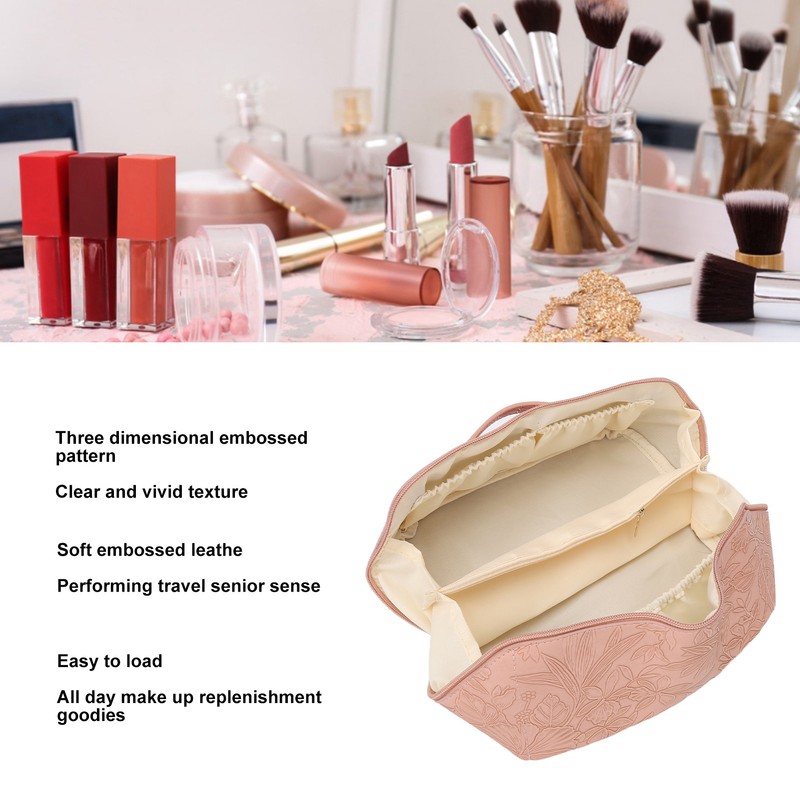 Make Up Cosmetic Bag PU Leather 180 Degree Opening Large