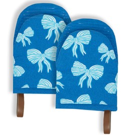 Folkulture Mini Oven Mitts Heat Resistant 5.75" x 9", Set of 2 Short Oven Mitts with Hanging Loop, 100% Cotton Oven Gloves or Bow Kitchen Mittens, Small Silicone Oven Mits, Baking Accesories