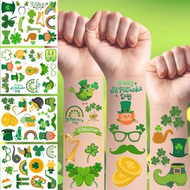 St Patrick Temporary Tattoos Festival Party Decorations Birthday Favors Supplies Makeup Lucky Irish Saint Patricks Day Traditional Holiday Festival Decorative Clover Gift Idea 4 Shees - 50Pcs