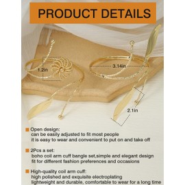 BOMAIL 2Pcs Upper Arm Bracelet for Women Arm Band Cuff Coil Coil Bangle Bracelets Set Gold Plated Flower Leaf Arm Cuff Boho Jewelry for Women