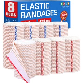 AZEN Paquete Premium de 8 Vendajes Elásticos (4x3, 4x4), Vendaje de Compresión para Piernas, Tobillo, Rodilla, Abdomen, Cuerpo, Sin Látex, Envolturas 