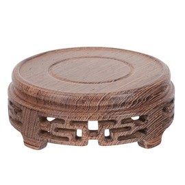 TOPBATHY Round Wooden Tray for Teapot, Flower Pot Display Stand, Chinese Style Wood Base for Teaware, Vases, Adornments, Brown, 4.13 X 4.13 X 1.57 Inches