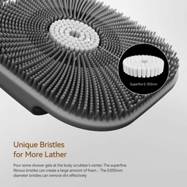 Silicone Body Scrubber for Men Women, Friendly Shower Body Scrubber for Sensitive Skin, Silicone Loofahfor Showering with Richer Foam Bristles and Anti-Slippery Handle, Gray