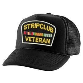 ALLNTRENDS Stripclub Veteran Trucker Hat Funny Cap Adult Baseball Adjustable Embroidered Snapback (Black)
