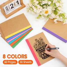 32 Pack Composition Notebooks Bulk, A5 Kraft Cover Lined Journaling Notebooks, 8.3”x 5.5” Travel Notebook for School Office Students Artists, 8 Colors 60 Pages